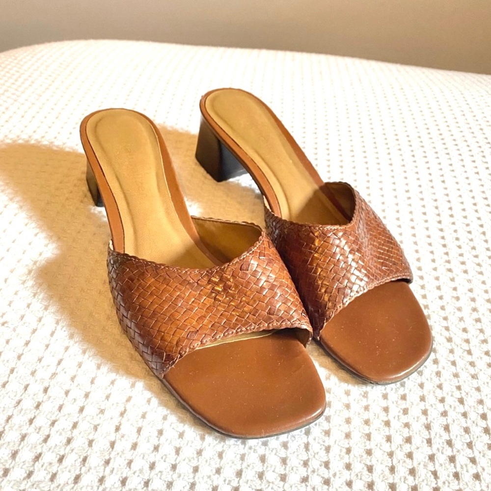 Naturalizer Woven Leather Mules, cognac color, size 9 1/2